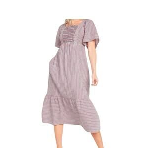 OLD NAVY Fit & Flare Short-Sleeve Striped Tie-Back Midi Dress Women's 3X Smocked